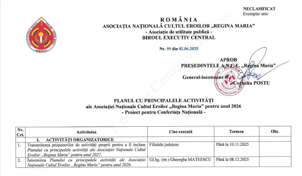 Planul cu principalele activități ale ANCE„RM” pentru anul 2026 - proiect validat de Consiliul Director din 10.06.2025