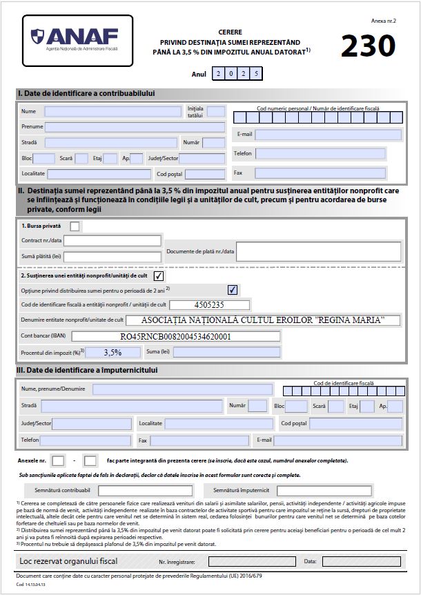 Formularul 230 ANCE „RM”