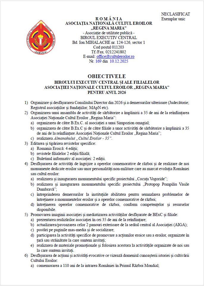 Obiectivele ANCE„RM” pentru anul 2026